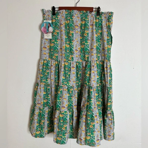 TARGET x RHODE Women’s Mixed Whimsical Floral & Stripe Print Midi Skirt - Picture 9 of 10
